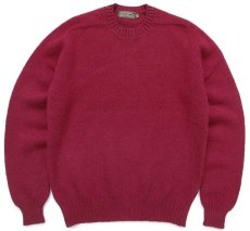 画像1: 80s USA製 EddieBauerエディーバウアー 無地 サドルショルダー シェットランド ウールニット セーター ワインレッド MT (1)