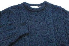 画像3: アイルランド製 The Cork Sweater Co. ケーブル編み ウールニット セーター 緑×紺 ミックス XXL★特大 フィッシャーマン (3)