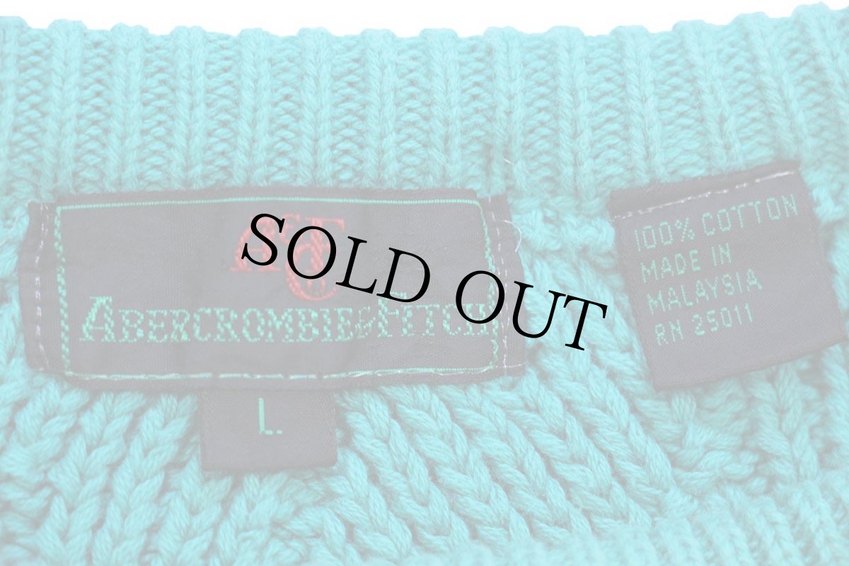 画像4: 80s ABERCROMBIE&FITCH 編み柄 コットンニット セーター グリーン L★アバクロ (4)