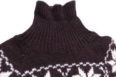 画像4: 英国製 BRITISH WOOL ESK VALLEY 雪柄 ノルディック柄 タートルネック ウールニット セーター 焦げ茶 M (4)