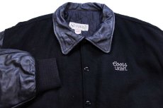 画像3: 90s USA製 Coors LIGHT ロゴ刺繍 キルティングライナー メルトン ウール 袖革スタジャン 黒 L (3)