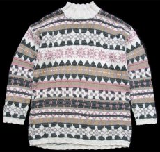 画像1: 80s USA製 L.L.Bean 雪柄 ノルディック柄 モックネック コットンニット セーター L (1)