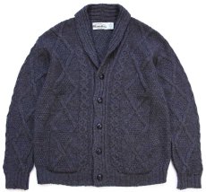 画像1: アイルランド製 aran crafts ショールカラー ケーブル編み メリノウールニット カーディガン チャコールグレー L★フィッシャーマン (1)