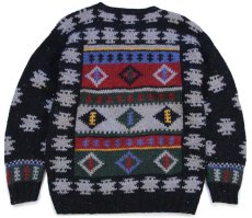 画像2: 80s Woolrichウールリッチ フォークロア柄 ネップ入り ウールニット セーター 黒 L (2)