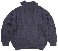 画像2: アイルランド製 aran crafts ケーブル編み ハイネック ハーフジップ ウールニット セーター チャコールグレー L★フィッシャーマン (2)