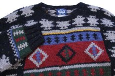 画像3: 80s Woolrichウールリッチ フォークロア柄 ネップ入り ウールニット セーター 黒 L (3)
