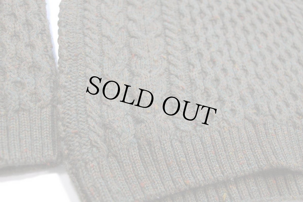 画像5: 90s 英国製 LANDS'ENDランズエンド ケーブル編み ネップ入り ウールニット セーター グリーン W-S★フィッシャーマン (5)