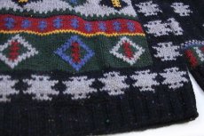 画像5: 80s Woolrichウールリッチ フォークロア柄 ネップ入り ウールニット セーター 黒 L (5)