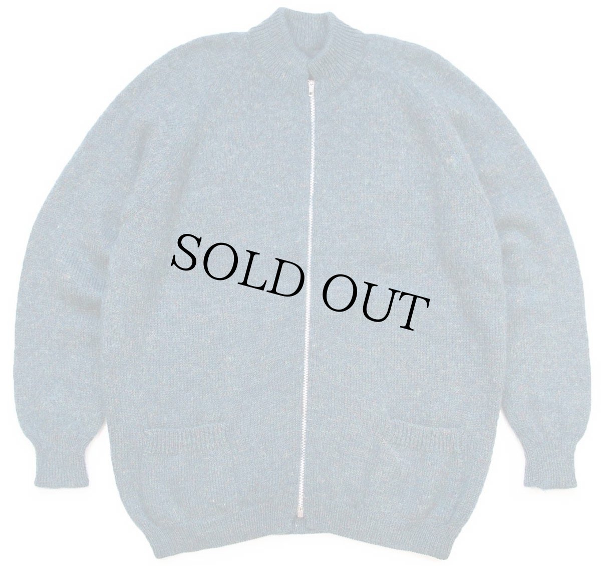 画像1: ビンテージ UNKNOWN 無地 ウール ドライバーズニット フルジップ セーター 青緑 ミックス (1)