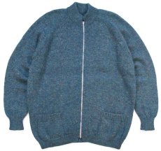 画像1: ビンテージ UNKNOWN 無地 ウール ドライバーズニット フルジップ セーター 青緑 ミックス (1)