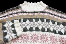 画像3: 80s USA製 L.L.Bean 雪柄 ノルディック柄 モックネック コットンニット セーター L (3)