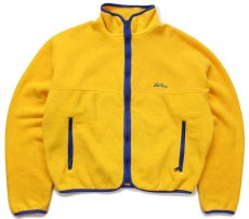 画像1: 90s USA製 L.L.Bean 筆記体ロゴ刺繍 ショート丈 フリースジャケット 黄 M (1)