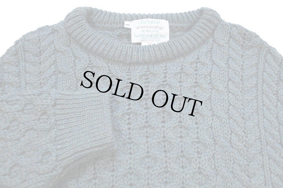 画像3: アイルランド製 Clady Knit ケーブル編み ウールニット セーター 緑 ミックス L★フィッシャーマン (3)