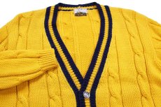 画像3: 70s オーストリア製 carlo Gruber ケーブル編み ウールニット カーディガン 黄×紺 52 (3)