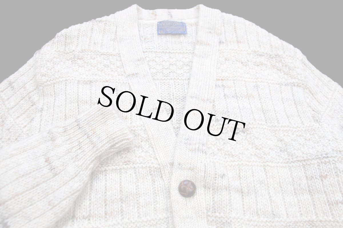 画像3: 70s USA製 PENDLETONペンドルトン 編み柄 切り替え ネップ入り ウールニット カーディガン ナチュラル ミックス M (3)