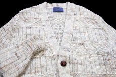 画像3: 70s USA製 PENDLETONペンドルトン 編み柄 切り替え ネップ入り ウールニット カーディガン ナチュラル ミックス M (3)