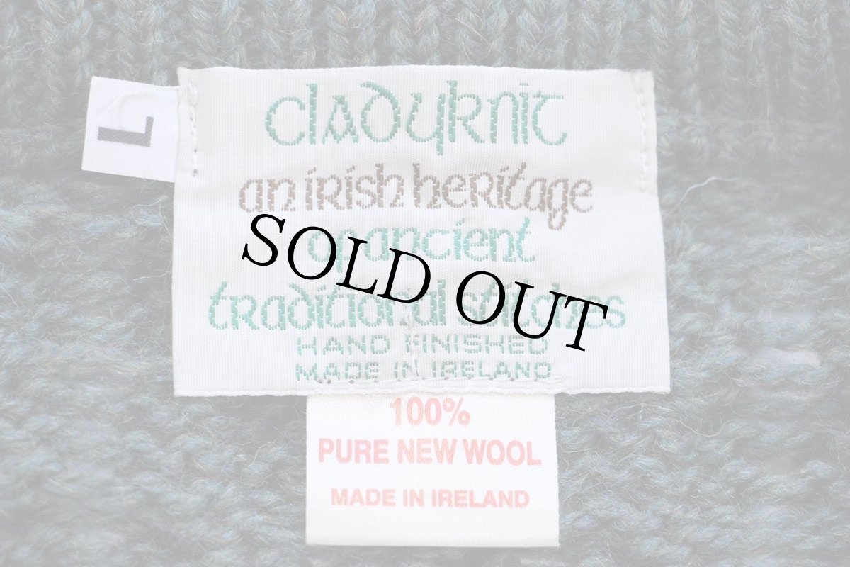 画像4: アイルランド製 Clady Knit ケーブル編み ウールニット セーター 緑 ミックス L★フィッシャーマン (4)