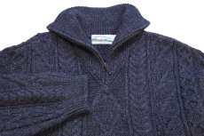 画像3: アイルランド製 aran crafts ケーブル編み ハイネック ハーフジップ ウールニット セーター チャコールグレー L★フィッシャーマン (3)