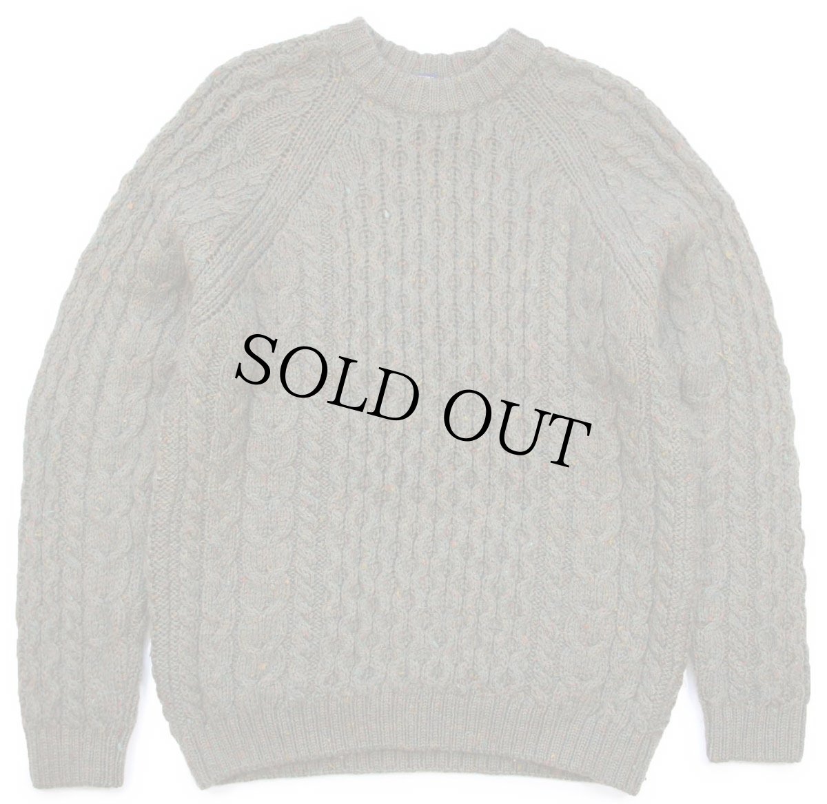 画像1: 90s 英国製 LANDS'ENDランズエンド ケーブル編み ネップ入り ウールニット セーター グリーン W-S★フィッシャーマン (1)