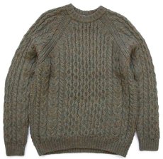 画像1: 90s 英国製 LANDS'ENDランズエンド ケーブル編み ネップ入り ウールニット セーター グリーン W-S★フィッシャーマン (1)