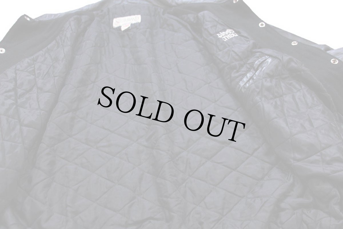 画像6: 90s USA製 Coors LIGHT ロゴ刺繍 キルティングライナー メルトン ウール 袖革スタジャン 黒 L (6)