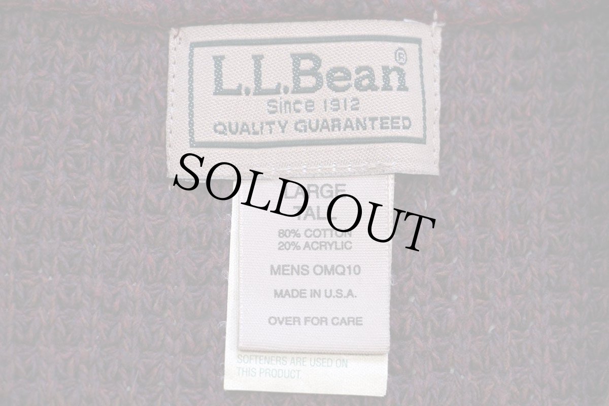 画像4: 00s USA製 L.L.Bean ヘンリーネック ワッフル コットンニット セーター バーガンディ ミックス L-T (4)