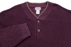 画像3: 00s USA製 L.L.Bean ヘンリーネック ワッフル コットンニット セーター バーガンディ ミックス L-T (3)
