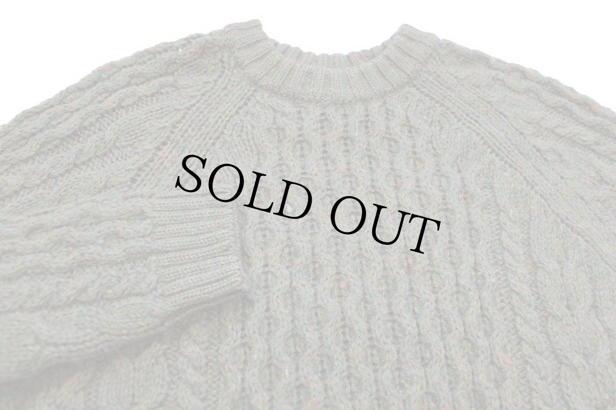 画像3: 90s 英国製 LANDS'ENDランズエンド ケーブル編み ネップ入り ウールニット セーター グリーン W-S★フィッシャーマン (3)