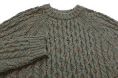 画像3: 90s 英国製 LANDS'ENDランズエンド ケーブル編み ネップ入り ウールニット セーター グリーン W-S★フィッシャーマン (3)