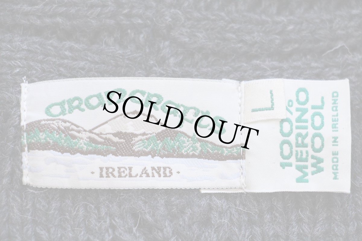 画像4: アイルランド製 aran crafts ショールカラー ケーブル編み メリノウールニット カーディガン チャコールグレー L★フィッシャーマン (4)