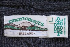 画像4: アイルランド製 aran crafts ショールカラー ケーブル編み メリノウールニット カーディガン チャコールグレー L★フィッシャーマン (4)