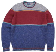 画像1: 80s USA製 BAYAREA TRADERS マルチカラー 切り替え ウールニット セーター L (1)