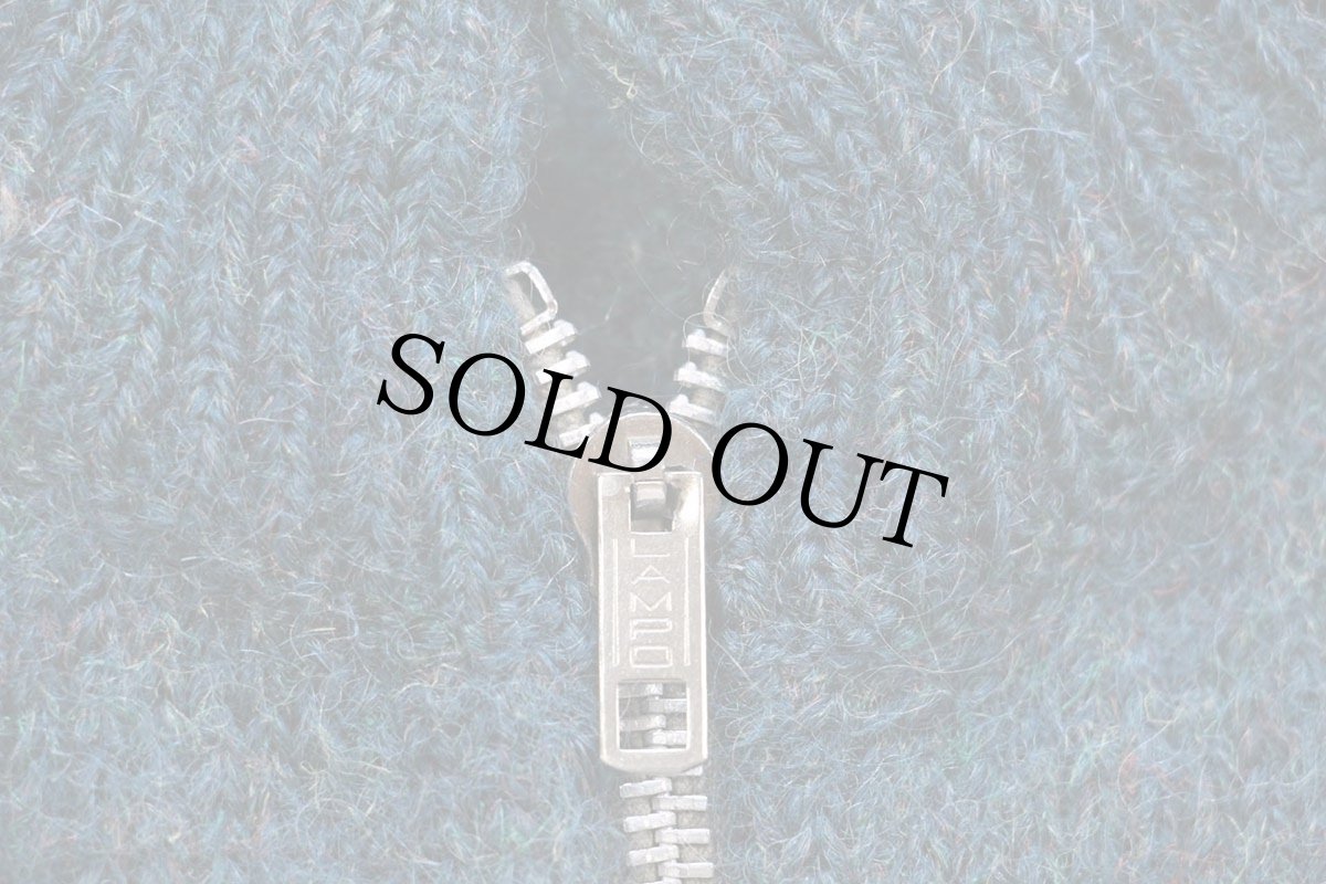 画像4: ビンテージ UNKNOWN 無地 ウール ドライバーズニット フルジップ セーター 青緑 ミックス (4)