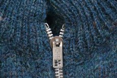 画像4: ビンテージ UNKNOWN 無地 ウール ドライバーズニット フルジップ セーター 青緑 ミックス (4)