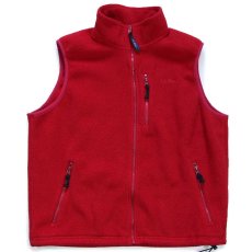 画像1: 90s USA製 L.L.Bean ロゴ刺繍 フリースベスト 赤 M-R (1)