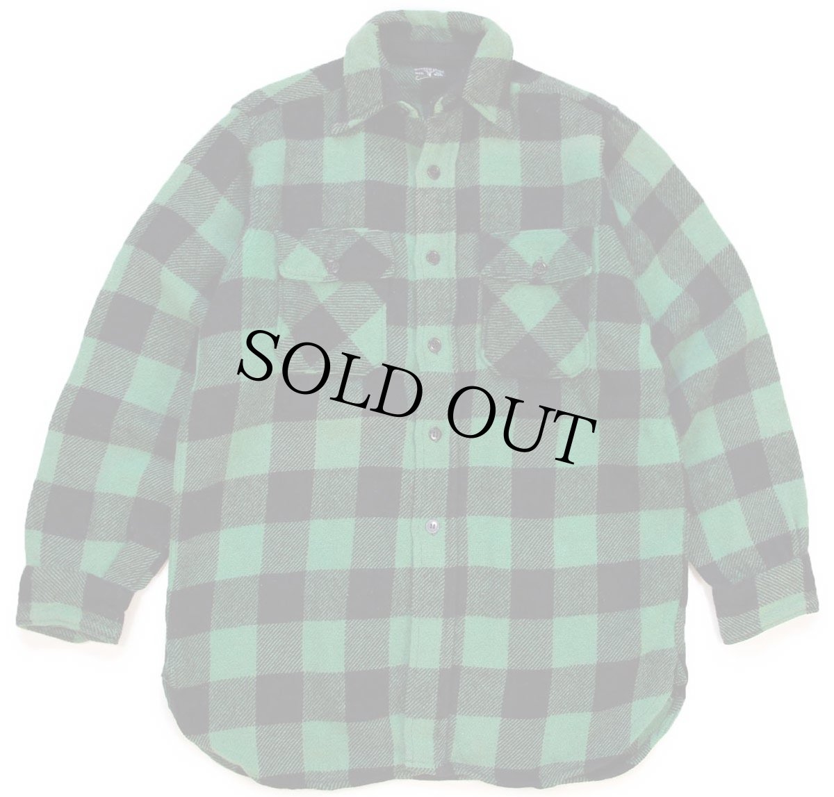 画像1: 60s WINTER KING バッファローチェック マチ付き ウールシャツ 緑×黒 (1)