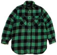 画像1: 60s WINTER KING バッファローチェック マチ付き ウールシャツ 緑×黒 (1)