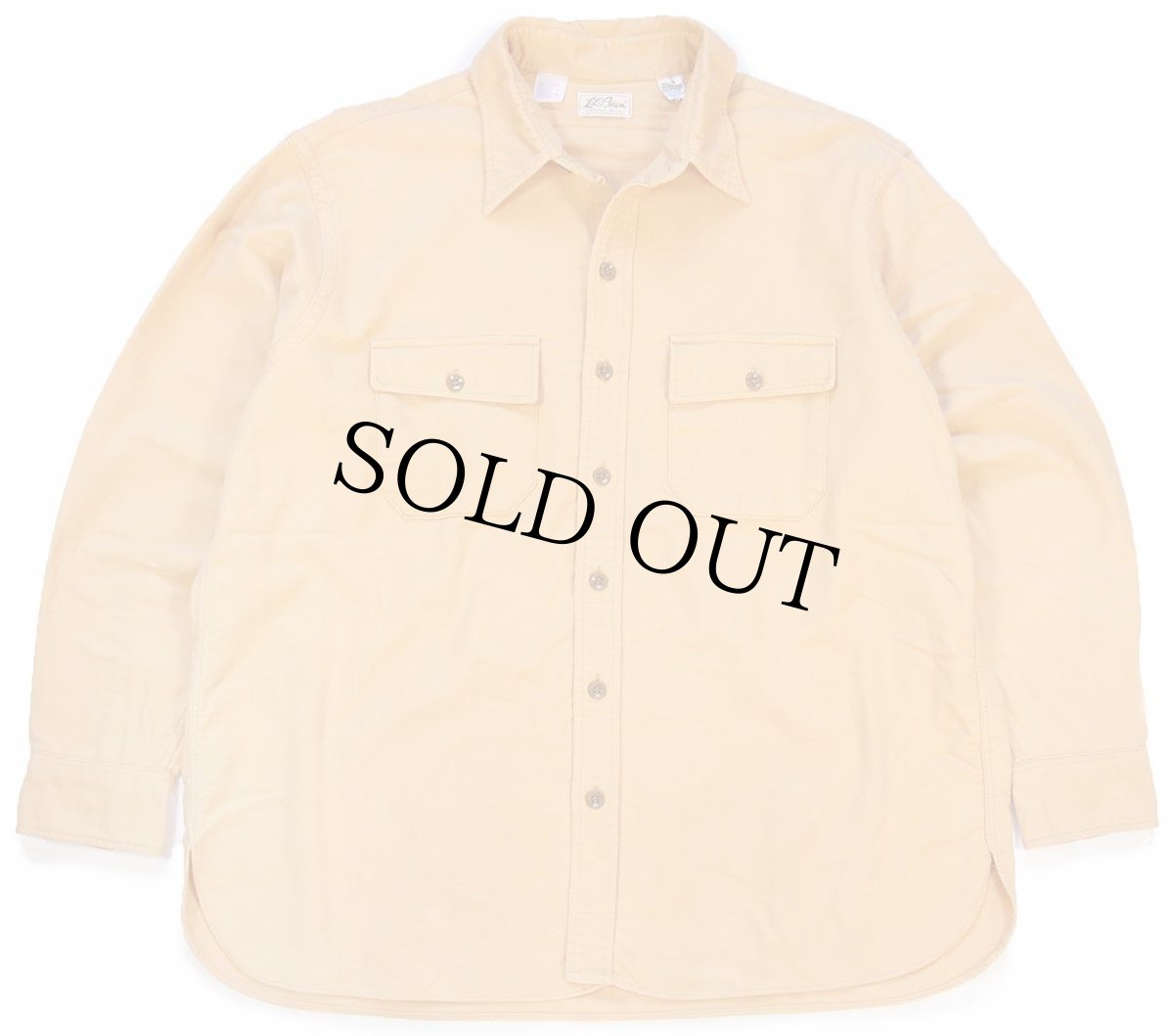 画像1: 70s L.L.Bean 筆記体タグ 無地 コットン シャモアクロスシャツ 薄オレンジ 18 (1)