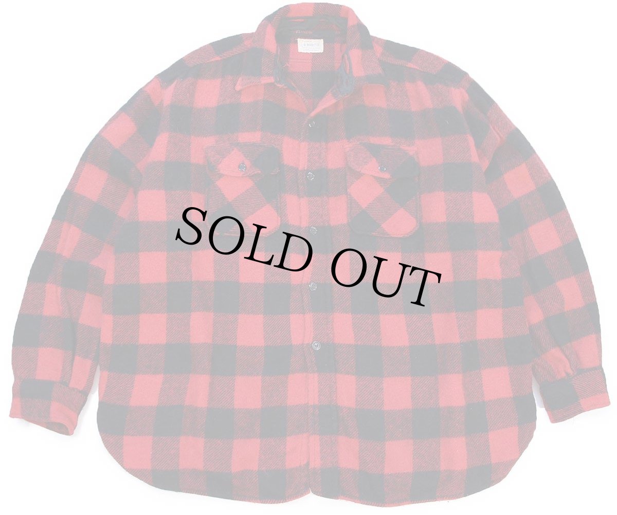 画像1: 60s MONTGOMERY WARD BRENT バッファローチェック マチ付き ウールシャツ 赤×黒 (1)