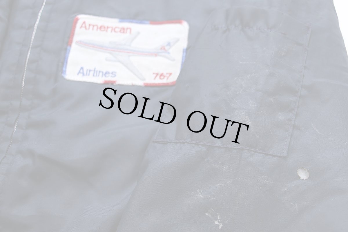 画像7: 70s American Airlines ボーイング767 飛行機 パッチ付き スタンドカラー ボアライナー ナイロンジャケット ボロ 紺 (7)