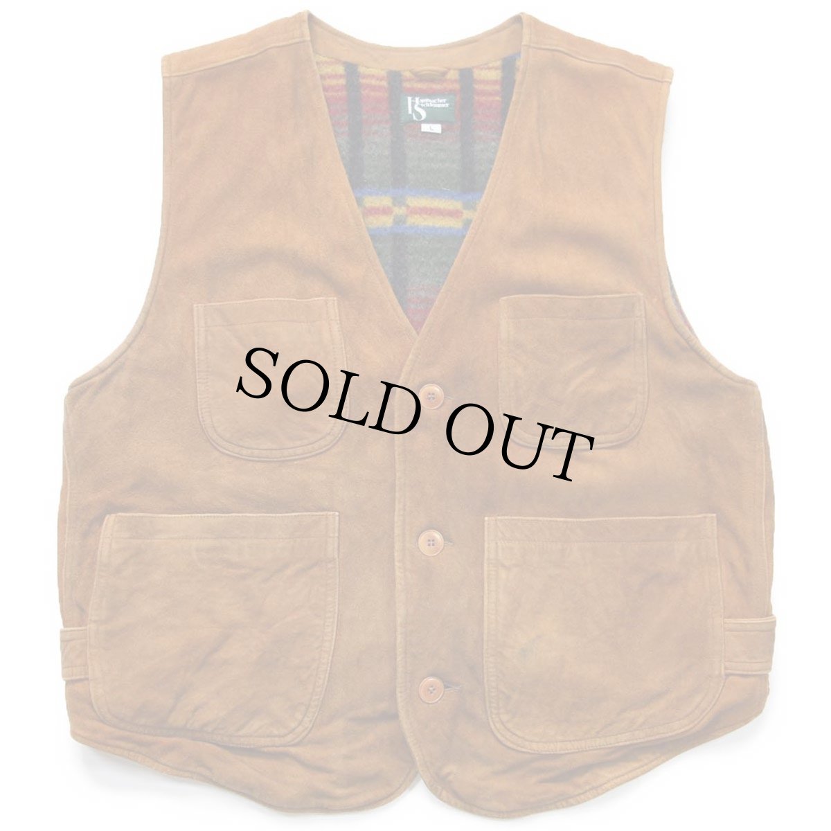 画像1: 90s USA製 Hammacher Schlemmer ウール ブランケットライナー スエード レザーベスト 茶 L (1)