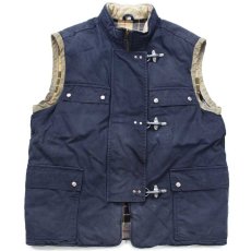 画像1: イタリア製 Fay タータンチェック ウールライナー コットン キャンバス ファイヤーマン ベスト 紺 フェード L (1)