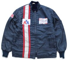 画像1: 70s American Airlines ボーイング767 飛行機 パッチ付き スタンドカラー ボアライナー ナイロンジャケット ボロ 紺 (1)