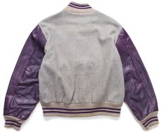 画像2: 60s UNKNOWN レタードパッチ付き メルトン ウール 袖革スタジャン グレー×紫 (2)