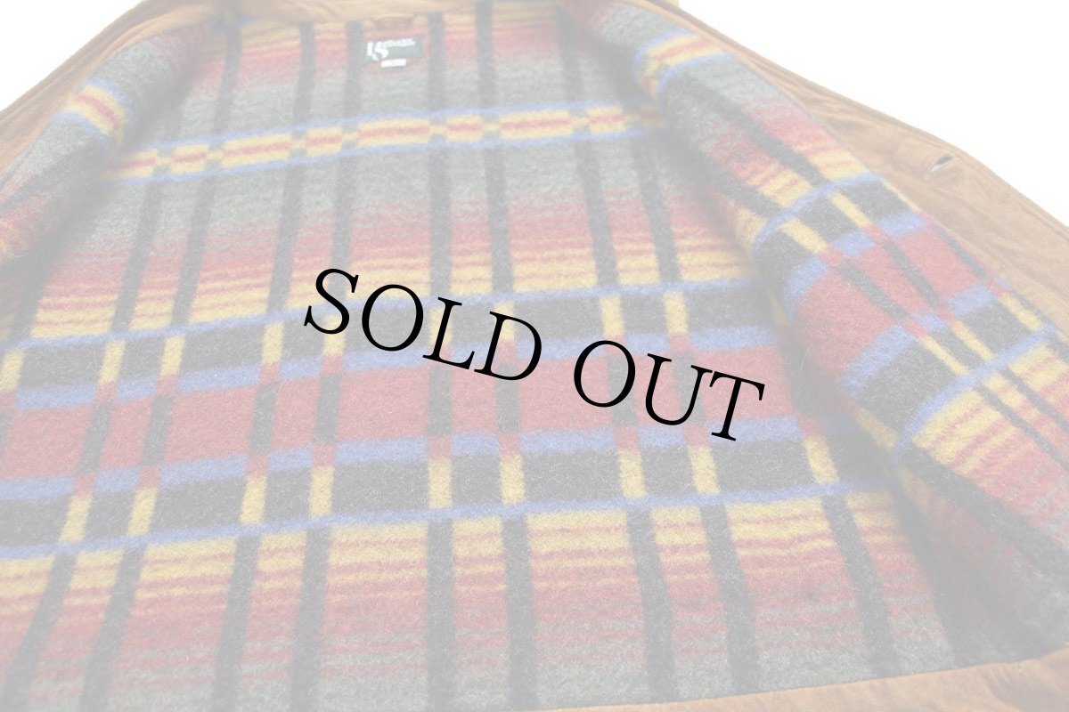 画像6: 90s USA製 Hammacher Schlemmer ウール ブランケットライナー スエード レザーベスト 茶 L (6)