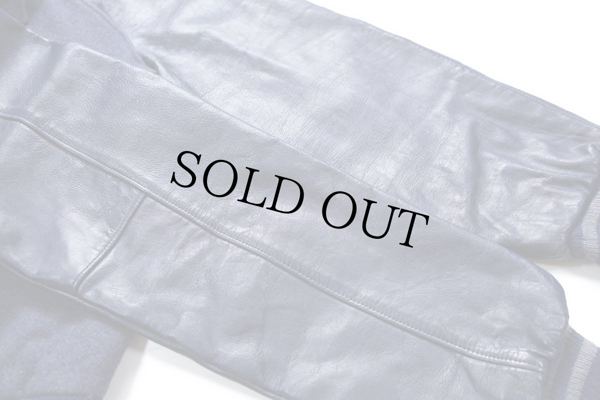 画像7: 60s HOWE レタードパッチ付き メルトン ウール 袖革スタジャン 薄紺×紺 (7)