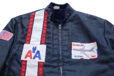 画像3: 70s American Airlines ボーイング767 飛行機 パッチ付き スタンドカラー ボアライナー ナイロンジャケット ボロ 紺 (3)