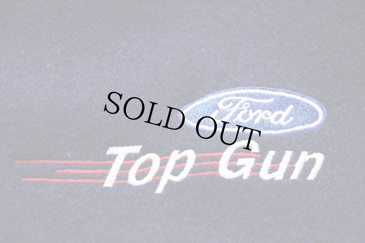 画像3: 80s USA製 Filoede Ford Top Gun フォード ロゴ刺繍 メルトン ウール 袖革スタジャン 紺×アイボリー (3)