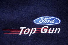 画像3: 80s USA製 Filoede Ford Top Gun フォード ロゴ刺繍 メルトン ウール 袖革スタジャン 紺×アイボリー (3)