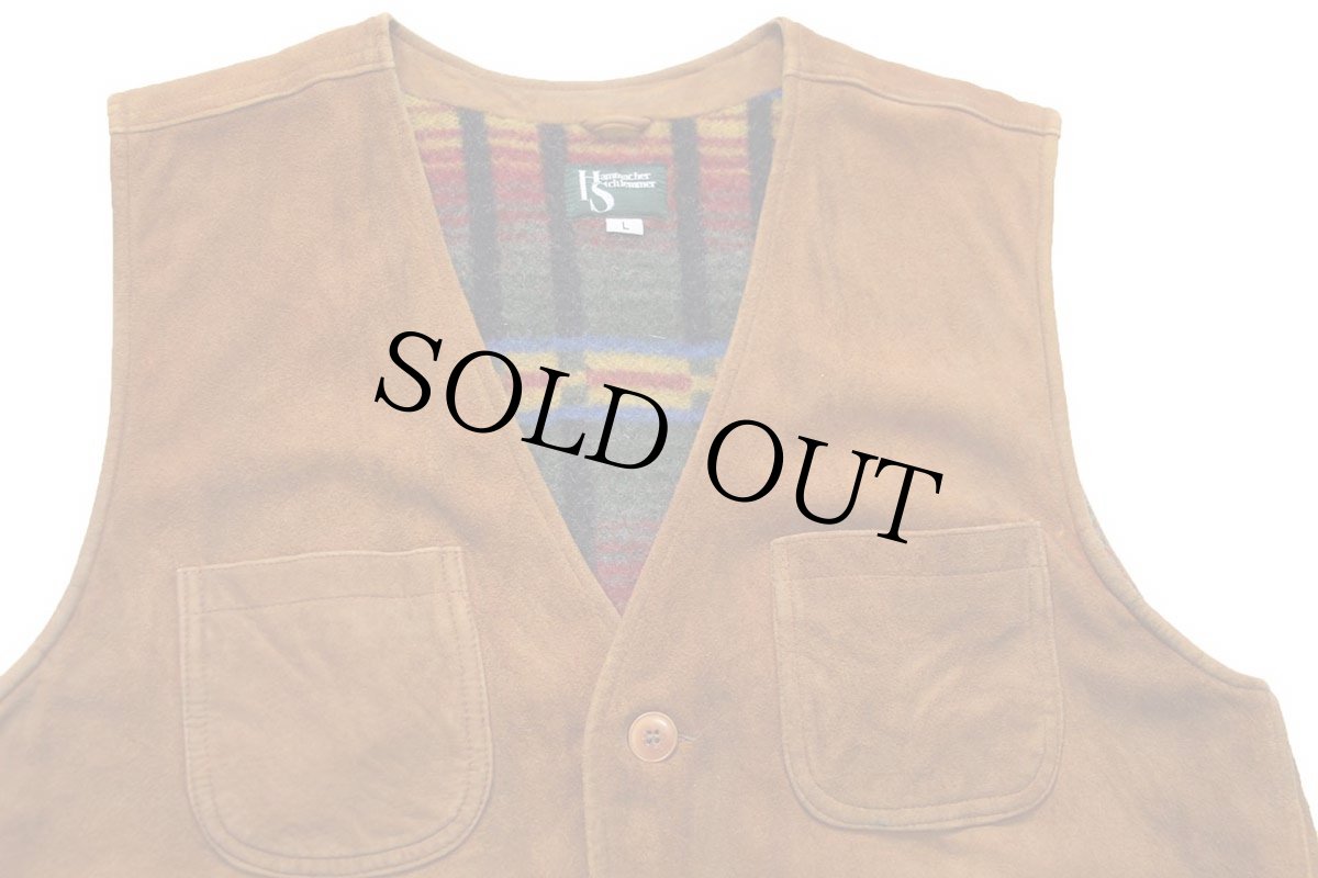 画像3: 90s USA製 Hammacher Schlemmer ウール ブランケットライナー スエード レザーベスト 茶 L (3)